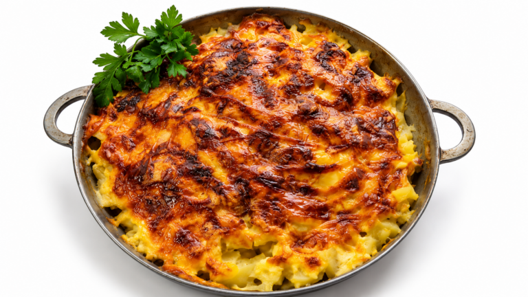 Картошка с куриным мясом, сыром и грибами